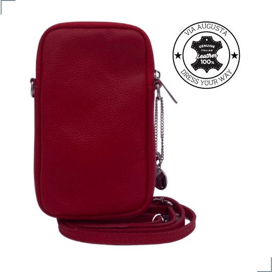 FONNY Cuero Genuino Italiano - Portacellulare Rosso in Pelle/Pochette