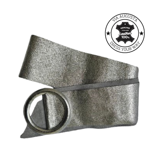 AMARYLIS Cuero Genuino Italiano - Argento Antico Metallizzato, Cinghia in Pelle
