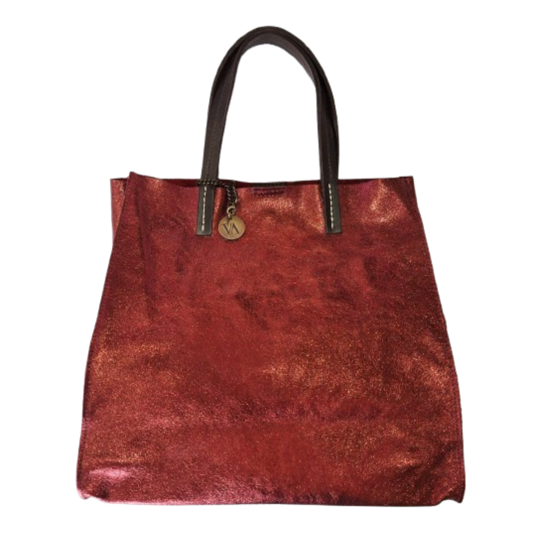 TEMPRA (S) Cuero Genuino Italiano - Bordeaux Metallizzato Borse in Pelle