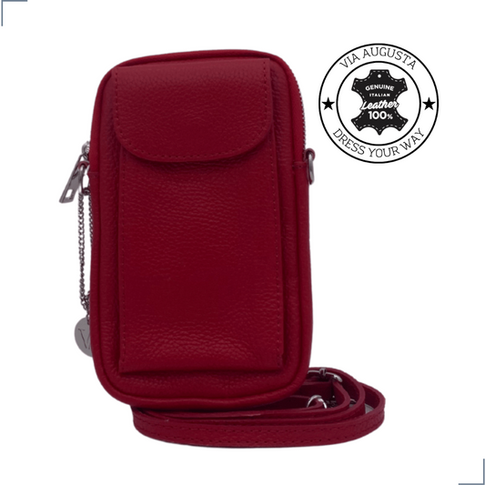 FONNY Cuero Genuino Italiano - Portacellulare Rosso in Pelle/Pochette