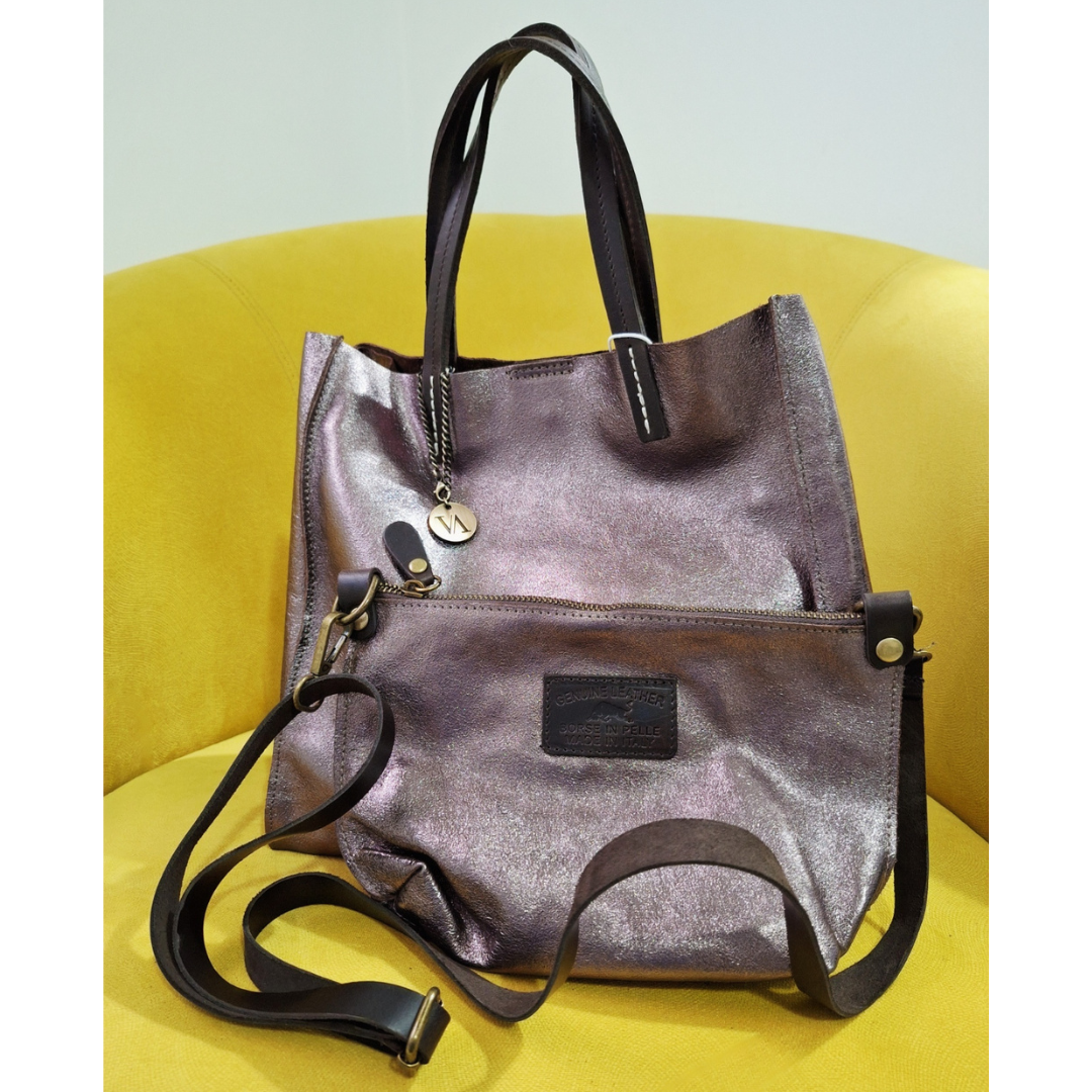 TEMPRA (S) Cuero Genuino Italiano - Terra Metallizzato, Borse in Pelle