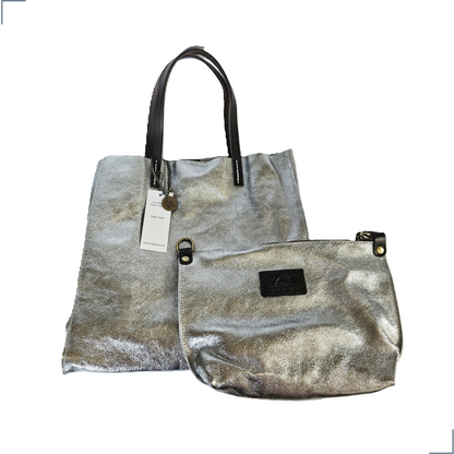TEMPRA (L) Cuero Genuino Italiano - Argento Antico Metallizzato Borse in Pelle