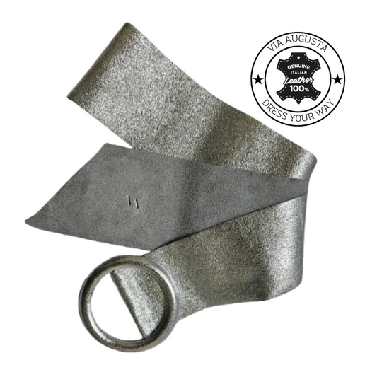 AMARYLIS Cuero Genuino Italiano - Argento Antico Metallizzato, Cinghia in Pelle