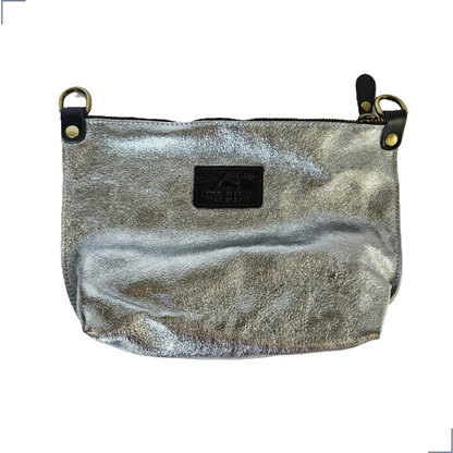 TEMPRA (L) Cuero Genuino Italiano - Argento Antico Metallizzato Borse in Pelle