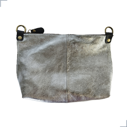 TEMPRA (L) Cuero Genuino Italiano - Argento Antico Metallizzato Borse in Pelle