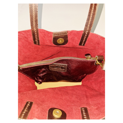 TEMPRA (S) Cuero Genuino Italiano - Bordeaux Metallizzato Borse in Pelle