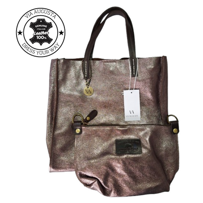 TEMPRA (S) Cuero Genuino Italiano - Terra Metallizzato, Borse in Pelle